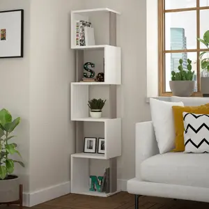 Chane Wall-Mounted Bookcase with 5 Shelves | Modern Storage Unit for Home or Office White/Light Mocha