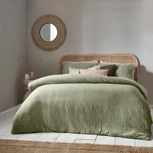 Mukadas Cotton Solid Colour Duvet Cover Set with Pillowcases Green / Single - 1 Standard Pillowcase