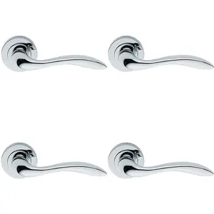 4 PACK - Premium Scroll Door Handle Set - Polished Chrome Elegant Lever on Round Rose