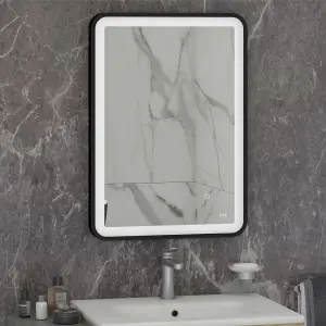 RAK Art Soft 500x700 Matt Black Square with Touch Sensor Illuminated Mirror IP44