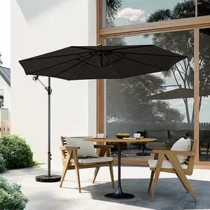 3M Outdoor Black Cantilever Crank Tilt Swivel Banana Umbrella Sunshade with Fillable Base