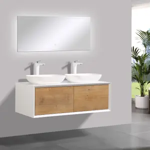 Declan White & Oak Wall Mounted Vanity Unit & Basin Set (W)1200mm (H)400mm