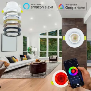 Smart Alexa Fire Rated LED Downlights: IP65 600LM 5W 2700K to 6500K Dimmable - Antique Brass (2 Pack)