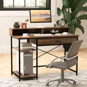 Costway 120cm Home Office Computer Desk w/ Drawer Open Shelves & Monitor Stand Writing Desk