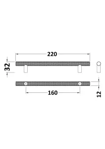 Furniture Handle Textured Knurled Bar Handle, 220mm (160mm Centres) - Satin Chrome