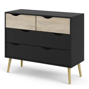 Oslo Chest of 4 Drawers (2+2) in Black and Oak