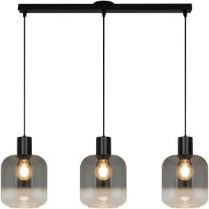 GoodHome Shepton Traditional Matt Black Smoked effect 3 Lamp Pendant ceiling light