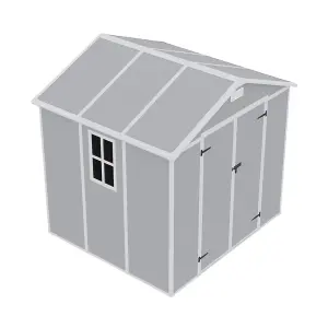 8x6ft Grey Outdoor Shed Apex Roof Plastic Tool Shed with Dual-door