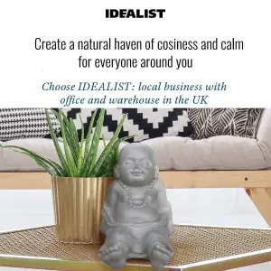 IDEALIST™ Buddha Statue 10.2 Inch Tall, Grey Reinforced Stone Relaxing Baby Monk Figurine for Home and Garden L31 W22.5 H26 cm