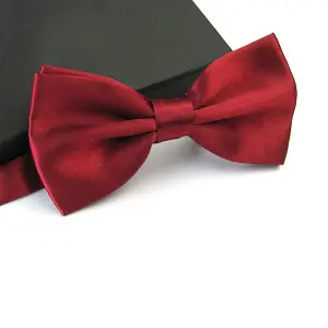 Deep Red Satin Polyester Bow Tie for Casual & Formal Wear, Wedding Party Accessory