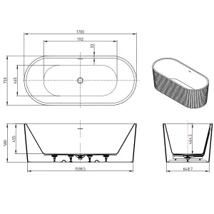 Viktor Benson Corina Fluted 1700 x 750mm Freestanding Bath