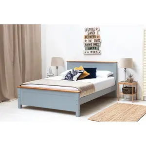 Aubrey Solid Wood Low Profile Bed Frame with Mattress Grey / 19cm King Memory Foam / Kingsize (5')