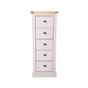 Loreo 5 Drawer Narrow Chest of Drawers Chrome Cup Handle