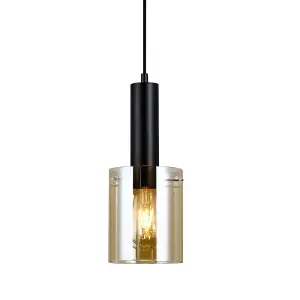 Luminosa Modern Hanging Pendant Black 1 Light  with Amber Shade, E27