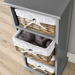 Home Source Lichfield 4 Wicker Basket Drawer Chest Storage Unit Grey