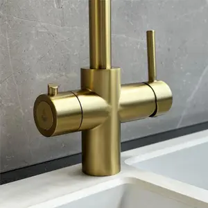 Liquida EBT311BR 3 In 1 Brushed Brass Kitchen Instant Boiling Hot Water Tap