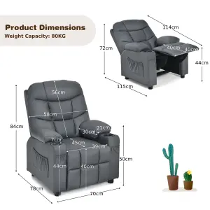 COSTWAY Kids Single Sofa Chair PU Leather Children Armchair Recliner with Cup Holders