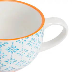 Nicola Spring Hand-Printed Cappuccino Cup - Japanese Style Porcelain Tea Coffee Crockery Cups - 250ml - Blue