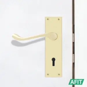 AFIT Polished Brass Victorian Scroll Door Handle Key Lock Set, 1 Pair of Internal Handles on Backplate, Hinges 76mm Sash Lock 64mm