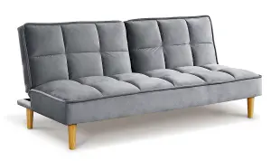 Stylish and Versatile 3 Seater Velvet Sofa Bed, Modern, Living Room Furniture - Grey