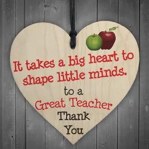 Red Ocean Great Teacher Big Heart Wooden Hanging Heart Thank You Plaque