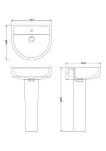 1 Tap Hole Basin & Full Pedestal - 520mm