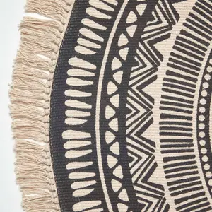 Homescapes Black & White 100% Cotton Mandala Printed Round Rug