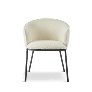 White Boucle Upholstered Duke Dining/ Lounge Chair with Black Metal Frame