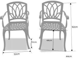 Centurion Supports Positano 2-Large Garden and Patio Bistro Chairs with Armrests in Cast Aluminium Black