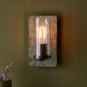 Luminosa Palermo Wall Lamp Verdigris Bronze Plate, Clear Glass