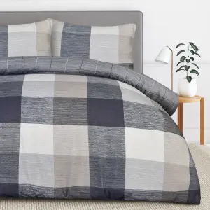 Smart Living Luxury Super Soft Easy Care Block Check Reversible Duvet Cover with Pillowcase