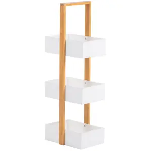 Woodluv 3 Tier Robust Bamboo & MDF Bathroom Bedroom Storage Caddy Unit, White - 25 x 18.5 x 70 (H) cm