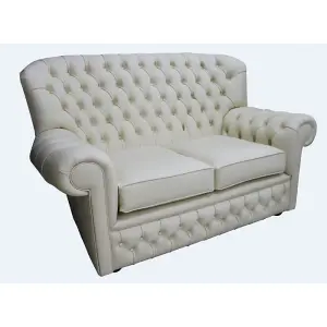 Chesterfield 2 Seater Cottonseed Cream Leather Sofa Bespoke In Monks Style