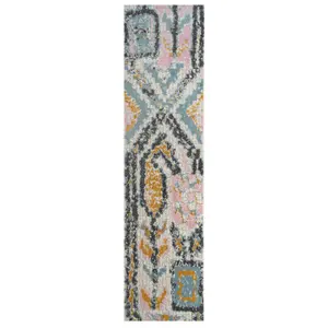 Pastel Multicolour Distressed Tribal Living Area Runner Rug 60x240cm