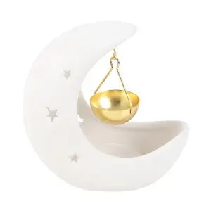 Something Different Crescent Moon Hanging Oil Burner White/Gold (One Size)