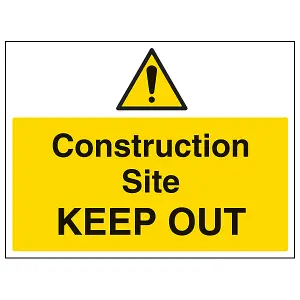 CONSTRUCTION SITE KEEP OUT Warning Sign - Self Adhesive 400 x 300 mm