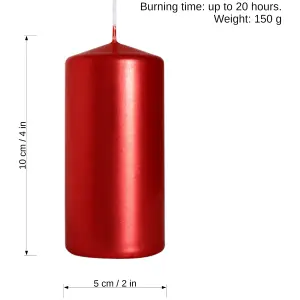 Pillar Candles, Pack of 2, Unscented, Long Burning Time, 10 x 5 cm / 4 x 2 in (Red, Metallic)