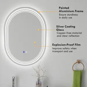 kleankin Bathroom Mirror with LED Lights, 3 Colours, Anti-fog, 70 x 50cm