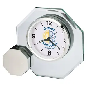 Modern & Contemporary Roman Numeral Crystal Quartz Movement / Crystal Alarm Tabletop Clock Brushed Silver/Clear