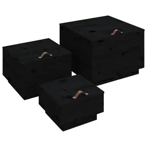 Berkfield Storage Boxes with Lids 3 pcs Black Solid Wood Pine