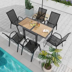 Costway 4-6 People Extendable Patio Dining Table Wood-like Rectangular Aluminum Table