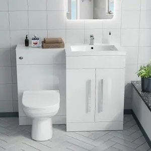 Nes Home Debra Bathroom White L-Shape RH Basin Vanity Unit BTW WC Toilet 1100mm