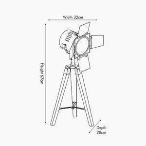 Grey Wood and Silver Metal Film Tripod Table Lamp