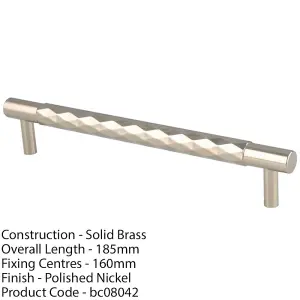 Diamond T Bar Pull Handle - Polished Nickel - 160mm Centres SOLID BRASS Drawer