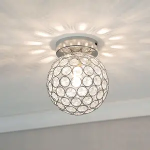 ValueLights Ella Silver Chrome Sphere Globe Design Acrylic Jewel Ceiling Light Fitting for Hallway Bedroom - LED Bulb Included