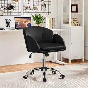 Yaheetech Modern Desk Chair for Home Office Makeup - Black / Faux Leather