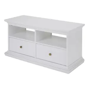 Paris White TV stand with 2 shelves, (H)50.7cm x (W)102cm x (D)41.6cm