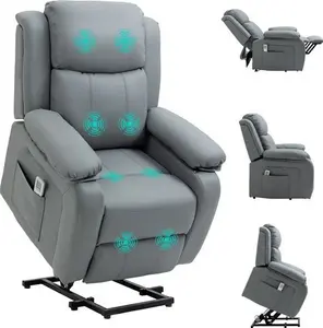 HOMCOM Electric Power Lift Recliner Chair Vibration Massage Reclining Chair With Remote Control And Side Pocket, Grey