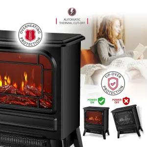 NETTA 1950W Freestanding Stove Heater With Realistic Fire Flame Effect