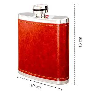 KAV Pocket Hip Flask 8 Oz - Premium Stainless Steel with Leather Cover and Leak Proof - Ideal for Whiskey, Bourbon, And Liquor